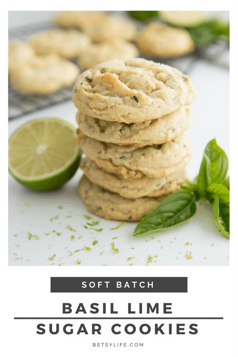 Looking for a signature cookie recipe? These Basil Lime Sugar Cookies are sugar cookies with a fresh, herbaceous twist! Basil in cookies? Yes! They're quick and easy, new and exciting, and kind of taste like margaritas! These are sugar cookies... all grown up! #betsylife #sugarcookies #basillimesugarcookies #bestcookierecipes Lime Sugar Cookies, Cookies Snickerdoodle, Fresh Basil Recipes, Cookies Videos, Chewy Sugar Cookie Recipe, Quick Cookies Recipes, Quick Cookies, Lime Cookies, Cinnamon Sugar Cookies