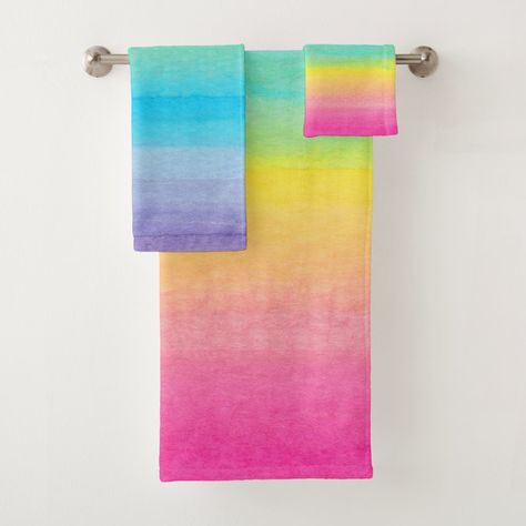 Bright Colored Bathrooms, Clown House, Rainbow Bathroom, Modern Bath Towels, Rainbow House, Cool Gifts For Teens, Rainbow Watercolor, Beauty Products Gifts, Modern Rainbow