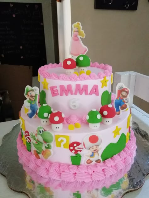 Princess Peach Cake Birthdays, Pastel Princesa Peach, Princess Peach And Mario, Princess Peach Cake, Super Mario Peach, Princess Peach Party, Mario Birthday Cake, Peach Mario, Mario Cake