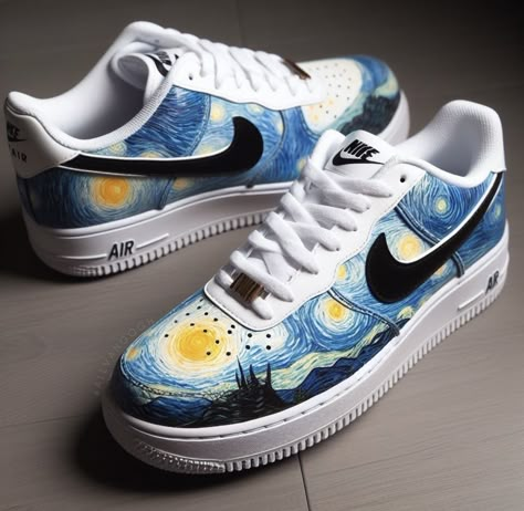 Shoe Painting Ideas Vans, Shoe Art Designs, Vincent Van Gogh Starry Night, Shoes Painting, Air Force One Shoes, Custom Sneakers Diy, Shoe Painting, Custom Painted Shoes, Diy Sneakers