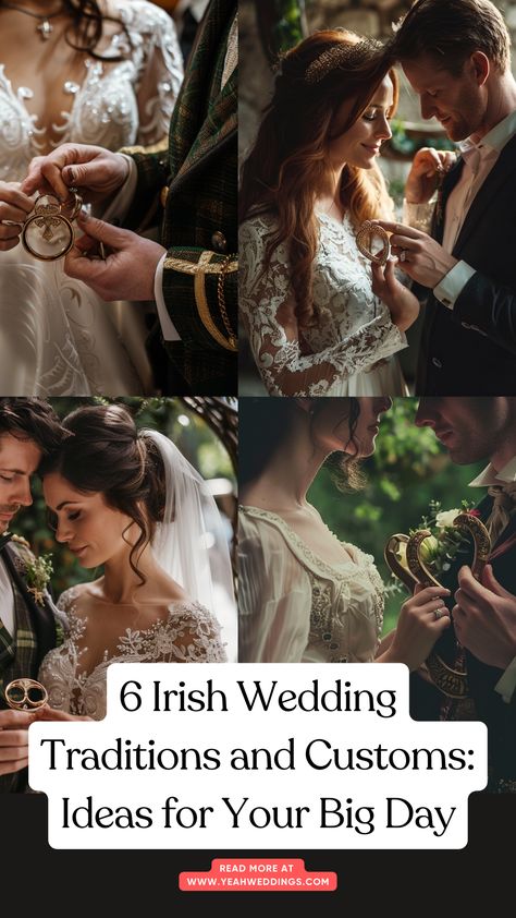 A stunning bride and groom in a traditional Irish wedding dress holding a Claddagh ring and a lucky horseshoe, with a backdrop of a heartfelt handfasting ceremony, symbolizing Irish wedding traditions and customs. Traditional Irish Wedding, Celtic Wedding Ceremony, Irish Handfasting Ceremony, Wedding In Ireland, Shire Wedding, Celtic Wedding Ideas, Pagan Wedding Traditions, Handfasting Ceremony, Wedding Traditions Unique