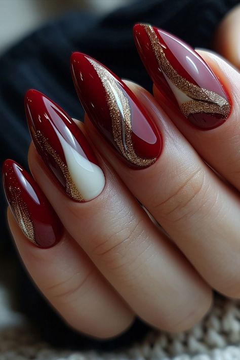 Crimson Nail Designs, Red Gold Nail Art, Nail Trends For 2024, Nails Red Ideas, Crimson Nails, Nail Art Trending, Burgundy Nail Polish, Burgundy Nail Designs, Crackle Nails