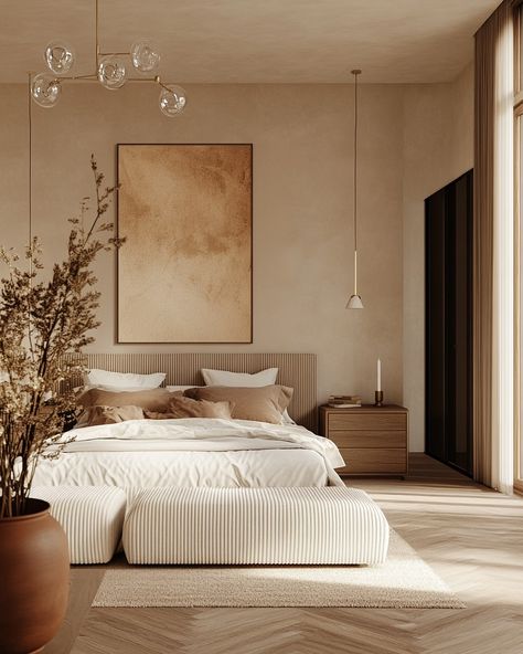 Instagram Minimal Primary Bedroom, Athena Calderone Bedroom Design, Bedroom Inspo Organic Modern, Bali Villa Bedroom Interior Design, Beige Bed Decor Ideas, Minimalist Mediterranean Bedroom, Stone Bedroom Aesthetic, Neutral Limewash Bedroom, Luxury Looking Bedroom