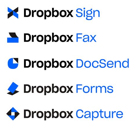 Brand New: New Glyphs for Dropbox’s Products by Play Sub Brands Logo, Sub Brand Logo Design, Sub Branding, Iris Poster, Branded House, Venue Branding, Brand Structure, Logo System, Logo Family