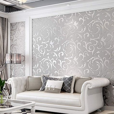 Interior Wall Painting Designs, Silver Wallpaper Living Room, Wall Designs Ideas, Wallpaper Ideas For Living Room, Modern Wallpaper Living Room, Room Wallpaper Designs, Apple Iphone Wallpaper, Apple Iphone Wallpaper Hd, Silver Wallpaper