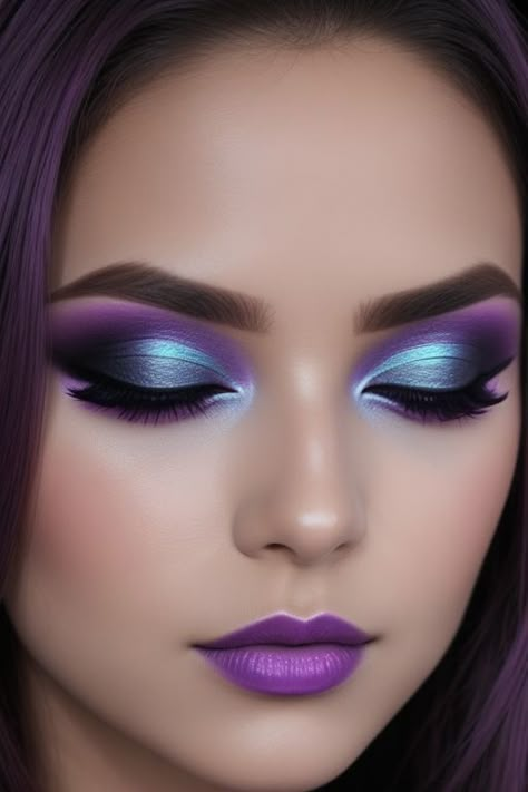 Blue Lipstick Looks, Unique Eyeshadow Looks, Fantasy Makeup Ideas, Make Up Yeux, Mekap Mata, Purple Eye Makeup, Smokey Eye Tutorial, Smokey Eye Makeup Tutorial, Eye Makeup Pictures