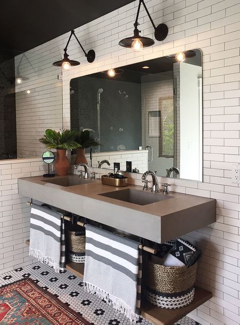 Concrete isn't just for outside. See just how beautiful this inexpensive material looks in these stunning 11 concrete sink ideas. Cement Counter Top, Vanity Floating, Cement Counter, Concrete Vanity, Bathroom Sink Design, Bathroom Sink Decor, Mid Century Modern Bathroom, Concrete Bathroom, Sophisticated Bathroom