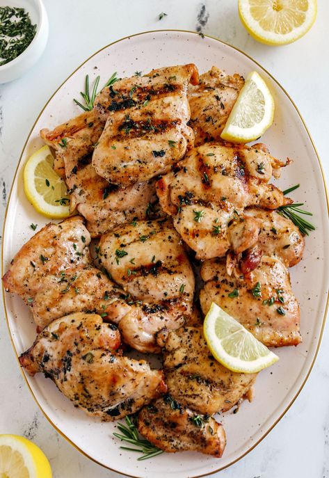 Lemon Herb Grilled Chicken - Eat Yourself Skinny Chicken With Herbs, Herb Chicken Recipes, Grilled Lemon Chicken, Lemon Herb Chicken, Poultry Dishes, Chicken Eating, Easy Chicken Dinner Recipes, Herb Chicken, Chicken Meals