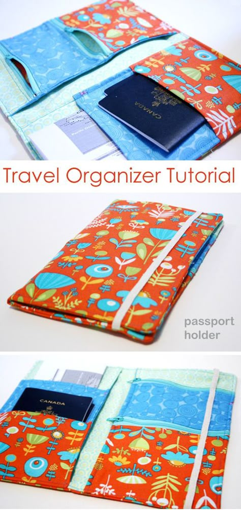 Travel Wallet Diy, Sewing Travel Organizer, Sewing For Travel, Sewing Projects For Travel, Travel Sewing Projects, Passport Holder Diy Sewing, Travel Craft Ideas, Diy Travel Organizer, Diy Passport Holder