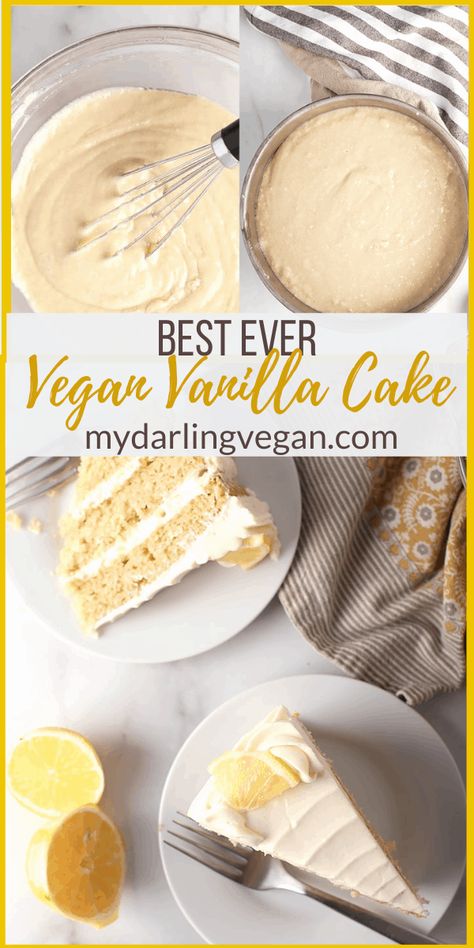 This vegan vanilla cake is unbelievably delicate and moist. Made with applesauce for an easy and delicious cake that everyone will love and NO ONE will believe is vegan. Fail-proof and a total crowd pleaser. Gluten Free Vegan Vanilla Cake, Best Vegan Vanilla Cake, Vegan Vanilla Cake Recipe, Vegan Cake Frosting, Dairy Free Vanilla Cake, Trend Cake, Vegan Vanilla Cupcakes, Gluten Free Vanilla Cake, Vegan Vanilla Cake