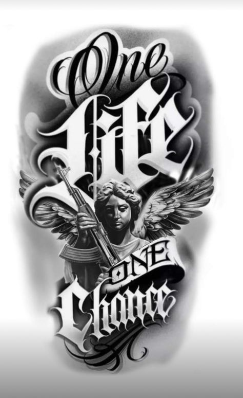 One Life One Chance Tattoo Design, Chicano Tattoos Sleeve For Men, Good Fellas Tattoo, Everything Is Possible Tattoo, Chicano Style Tattoo Design, One Life One Chance Tattoo, No Risk No Reward Tattoo, Chicano Tattoo Design Ideas, Chicana Tattoo Design