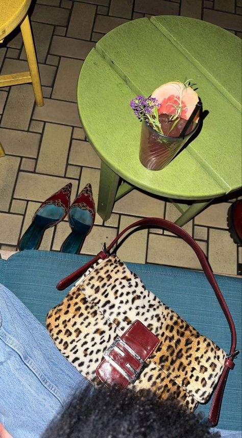 Purse, designer, vintage heels mules, leopard cheetah print, cocktail, outfit, night out Leopard Print Bag, Leopard Print Outfits, Mode Grunge, Leopard Bag, Pop Of Red, Heels Outfits, Profile On Instagram, Pretty Bags, Oui Oui