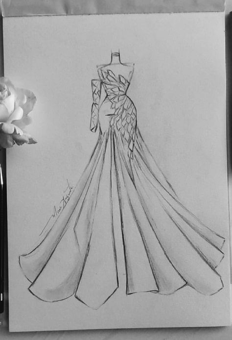 Dress Idea Sketch, Designed Dresses Sketch, Dress Designing Drawing, Design Dresses Drawing Fashion Sketches, Dress Design Ideas Sketches, Cute Dress Ideas Drawing, Model Dresses Drawing, Outfit Model Drawing, Ballgown Sketch Dress Designs