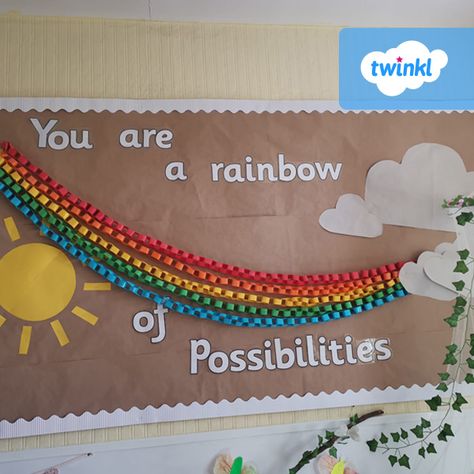 Preschool Display Boards, Proud Cloud, Nursery Class Decoration, Rainbow Theme Classroom, Free Printable Rainbow, Rainbow Display, Rainbow Of Possibilities, Display Boards For School, Cloud And Rainbow