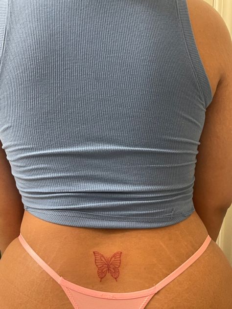 Butterfly Lower Back Tattoo, Red Ink Tattoo, Spine Tattoo Ideas, Butterfly Back Tattoo, Tattoo Ideas Inspiration, Tattoo Butterfly, Small Pretty Tattoos, Spine Tattoos For Women, Pretty Tattoos For Women