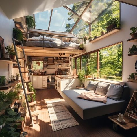 Arizona Tiny House, Tiny Home Open Floor Plan, Tiny House Design Loft, Japandi Tiny House, Cozy Tiny House Interior, Bohemian Tiny House, Tiny Home With Loft, Japanese Style Tiny House, Best Tiny House Designs