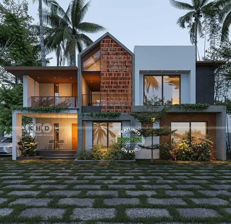 Modern home with mixed roof design - Unique Charms Modern Traditional Home Exterior Design, Kerala Exterior Design, Traditional Style Homes Exterior, Elevation Ideas Architecture, Modern House Elevation Architecture, Kerala Architecture Exterior, Contemporary House Exterior Kerala, Modern Kerala House, Modern Traditional Home Exterior