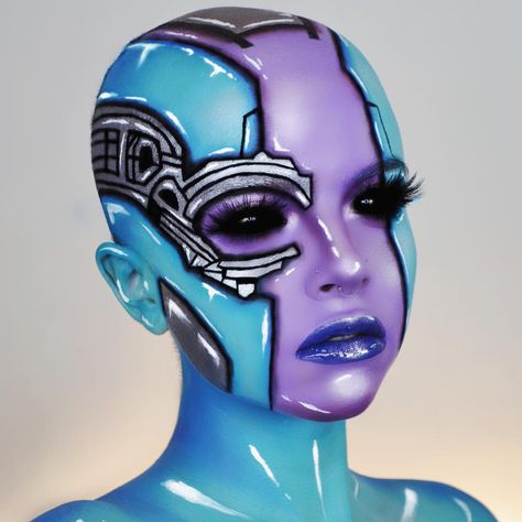 You kill him, I will help you destroy a thousand planets ✨ One of the top requested looks... Nebula 💙💜 my first time doing a Marvel… Alien Makeup, Media Makeup, Body Rock, Creepy Halloween Makeup, Character Makeup, Theatrical Makeup, Cute Couple Halloween Costumes, Halloween Makeup Inspiration, Fx Makeup