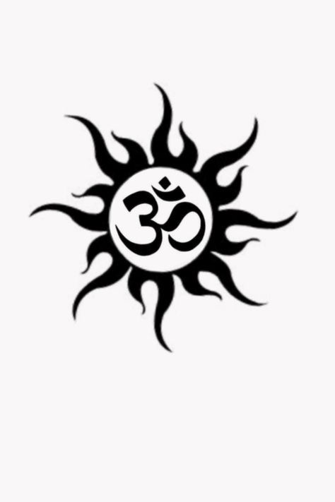 Sun With Om Tattoo Design, Sun And Om Tattoo Designs, Om Symbol Tattoo Design, Bhakti Tattoo, Om Sun Tattoo, Om Tattoo Drawing, Sun With Om Tattoo, Om Design Om Symbol Art, Ohm Tattoo For Men