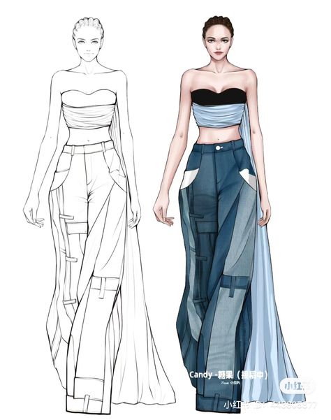 Couture Fashion Sketches, Tops For Women Drawing, Clothing Design Ideas Drawing, How To Draw Design Fashion, Long Skirt Sketch, Designer Fashion Sketches, Illustration Poses Fashion, Casual Fashion Illustration, Fashion Croquis Poses