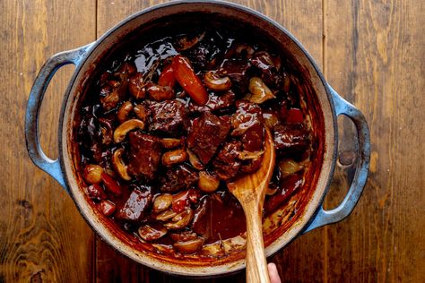 Elk Bourguignon Elk Stew Meat Recipes, Elk Stew, Elk Recipes, Pearl Onions, Classic French Dishes, Sweet Carrot, Red Wine Sauce, Beef Chuck Roast, Wild Game Recipes