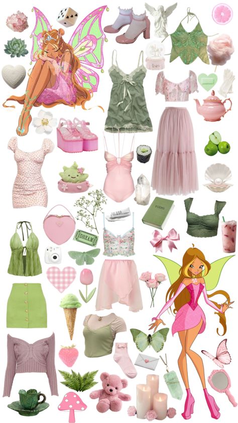 #winxclub #flora Winx Club Aesthetic Outfits Flora, Green And Pink Fairy Costume, Winx Club Items, Wind Club Flora Outfit, Pink Halloween Ideas Costumes, Winx Club Inspired Outfits Flora, Winx Club Theme Party, Flora Winx Style, Winx Fashion Aesthetic