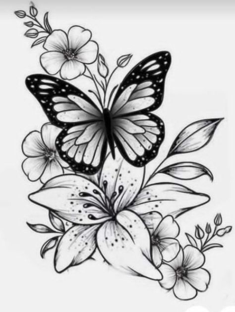 Cover Up Tattoo Butterfly, Butterfly With Flower Tattoo Designs, Butterfly Ankle Tattoos For Women, Floral Thigh Tattoos Women, Butterfly Vine Tattoo, Shaded Flower Tattoo, Flower With Butterfly Tattoo, Torso Tattoos For Women, Sleeve Filler Ideas Women