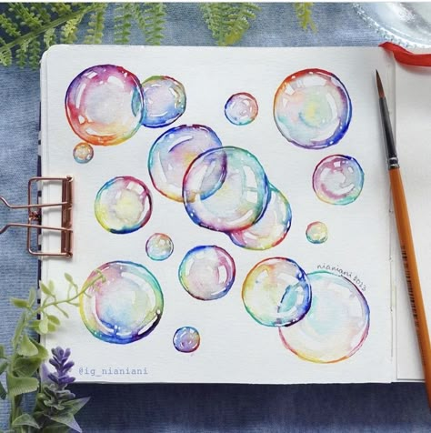 Water Colour Bubbles, Bubble Drawing Tutorials, Soap Bubbles Drawing, Watercolour Bubbles, Bubbles Tutorial, Drawing Bubbles, Bubble Drawing, Bubble Painting, Watercolor Beginner