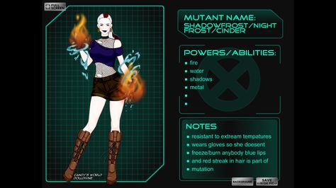 X Men Mutants Oc, X Men Oc Girl, Mutant Oc X Men, X Men Oc Mutant, X Men Oc Character Design, Marvel Oc Character Design, Oc Powers Ideas, Super Hero Oc, Red Hair Streaks