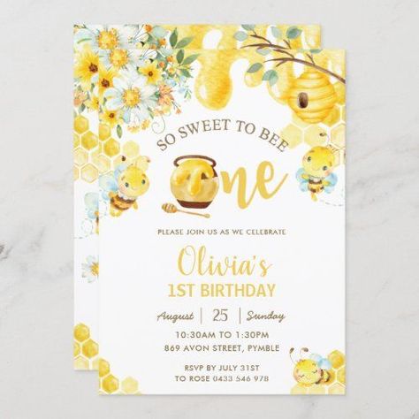 Bee 1st Birthday Party, Sweet To Bee One, Cute Birthday Invitations, Honey Bee Birthday, Bee 1st Birthday, Bee Themed Birthday, Bee Themed Birthday Party, Cute Honey Bee, Cute Bees