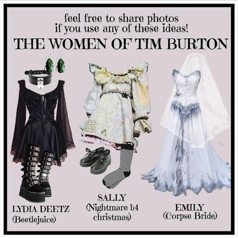 Tim Burton Outfits, Vampire Outfits, Movie Wardrobe, Cutesy Clothes, Emily Corpse Bride, She Devil, Tim Burton Characters, 70’s Outfit, Gloomy Coquette