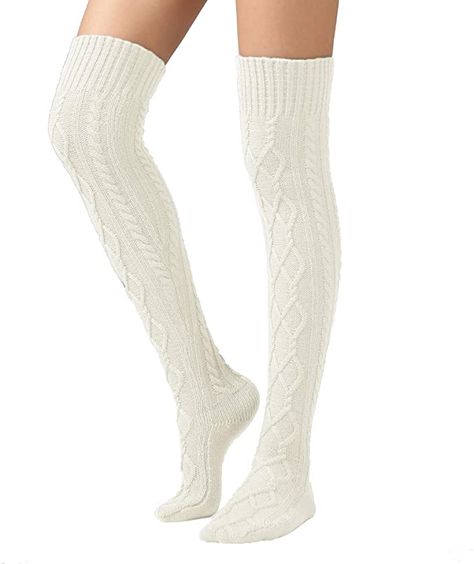 SherryDC Women's Cable Knit Boot Stockings Extra Long Thigh High Leg Warmers Winter Floor Socks White at Amazon Women’s Clothing store Thigh High Knit Socks, Thigh High Leg Warmers, White Thigh Highs, Socks Crochet, Winter Stockings, Knit Boot Socks, Cable Knit Socks, Over Knee Socks, Knit Leg Warmers