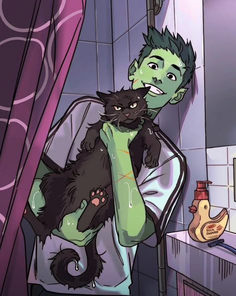 Gabriel Picolo on Instagram: "they adopted a cat 🐈‍⬛ 💫 do you have a name suggestion for him? - #teentitans #art #dccomics #comics #beastboy #raven #pet | Instagram" Picolo Art, Beast Boy X Raven, Raven And Beast Boy, Beast Boy And Raven, Gabriel Picolo, Teen Titans Love, Titans Fanart, Raven Beast Boy, Kami Garcia