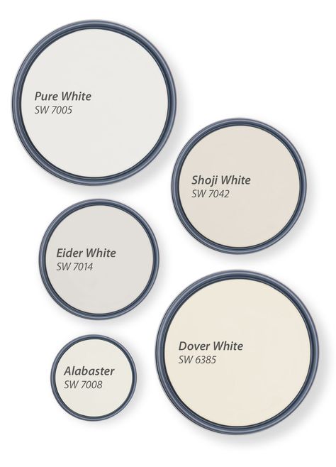 Our Top 5 Shades of White | Tinted by Sherwin-Williams Sherwin Williams All Over Paint, Sherwin Williams White Grey Paint Colors, Cream Color House Exterior Paint Schemes, Eider White Sherwin Williams Cabinets, Sherwin Williams Soft White, Non Yellow White Paint, Sherwin Williams White Paint Colors 2023, Soft White Paint Colors Sherwin Williams, Shoji White Sherwin Williams Cabinets