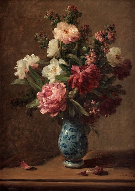 Eugène Petit France 1839-1886  Still life with peonies. Rennaissance Art, Hur Man Målar, Soyut Sanat Tabloları, Old Paintings, Still Life Art, Aesthetic Painting, Romantic Art, Ethereal Art, Flower Art Painting