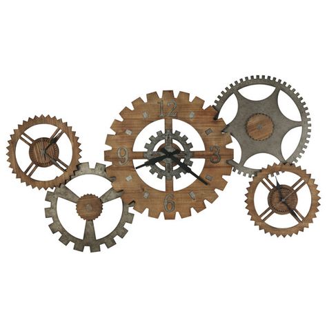 Howard Miller 20" Wall Clock | Perigold Gallery Wall Clock, Industrial Clock Wall, Gold Wall Clock, Wooden Gears, Black Hands, Oversized Wall Clock, Howard Miller, Clock Movements, Wooden Wall Clock