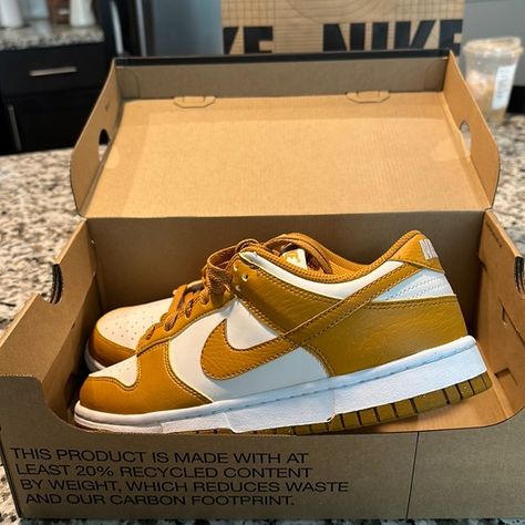 Women’s Nike Dunk Low Next Nature Phantom Gold and White Sz. 8 Mustard Outfits, Nike Dunk Low Next Nature, Dunk Outfit, Nature Outfits, 2023 Goals, All Nike Shoes, Gold Shoes, Nike Dunk Low, Really Cute Outfits