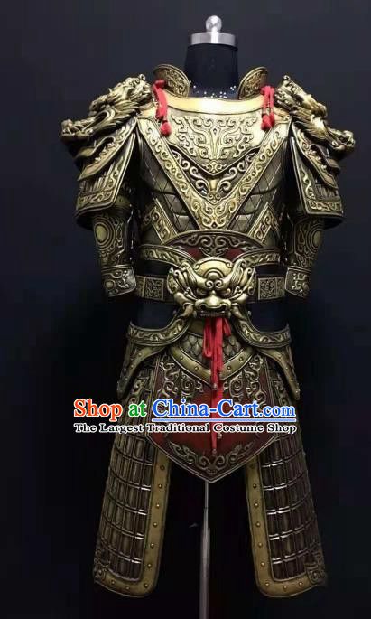 Chinese Ancient Drama Han Dynasty Warrior Costume General Golden Body Armor Complete Set Reception Dress Long, Soldier Costume, Chinese Armor, Warrior Costume, Chinese Warrior, A Knight's Tale, Ancient Armor, Armor Design, Dynasty Warriors