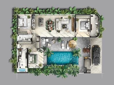 Pool Villa Plan, 2 Bedroom Villa, Private Pool Villa, Jacuzzi Bath, Tropical Lifestyle, Villa Pool, Sunken Living Room, Villa Plan, Pool Villa