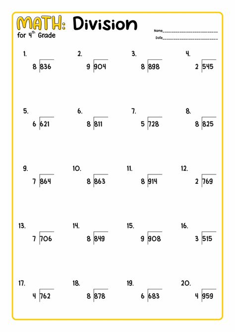 4th Grade Math Worksheets Division 3 Digits By 1 Digit 1 56C 6 Grade Math Worksheets, 6th Grade Math Worksheets Free Printable, 4th Grade Math Worksheets Free Printable, Math 5th Grade Worksheets, 4th Grade Worksheets Free Printables, Math Worksheets 6th Grade, Grade 4 Activities, Grade 4 Math Worksheets, 4th Grade Sight Words