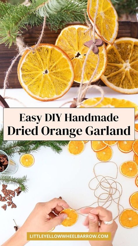 Gorgeous DIY dried orange garland for the Christmas tree! This easy to make homemade dried orange garland makes a rustic Christmas tree decor that is unique and beautiful. Dehydrated orange garland for the holiday tree. If you love dried orange garland, make it for the fireplace mantle or use it as a lovely fall decoration. How to make homemade dried orange garland. Decorating with dried orange garland made easy. Dried Orange Garland Christmas Tree, Old Fashioned Christmas Decor, Quick And Easy Diy Crafts, Christmas Craft Ideas For Adults, Dried Orange Garland, Knitted Ornaments, Fruit Garland, Diy Craft Hacks, Diy Crafts To Do At Home