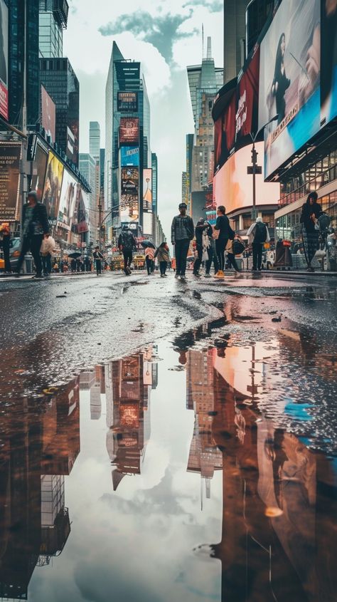 Urban Puddle Reflection: A bustling city street life with pedestrians and glowing billboards reflected in the water puddle. #city #street #pedestrians #billboards #reflection #aiart #aiphoto #stockcake ⬇️ Download and 📝 Prompt 👉 https://ayr.app/l/E9PS Puddle Reflection Art, Illustration Fundamentals, Puddle Reflection, Water Puddle, Street Photography Portrait, Reflection Art, Cityscape Photography, Photography Collage, Reflection Photography