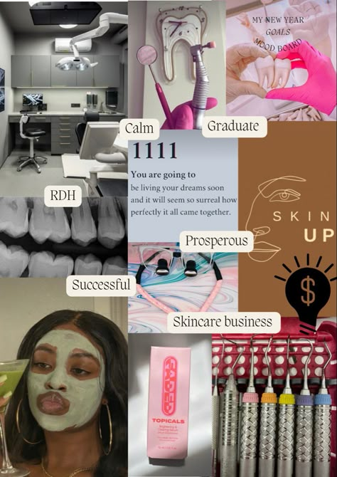 Im about to graduate dental hygiene school and I need to get my skincare business back up and running Dental School Vision Board, Dental Hygienist Lifestyle, Dental Hygiene School Vision Board, Graduation Dental Hygiene, Dental Hygiene Vision Board, Black Dental Hygienist, Dental Hygiene School Aesthetic, Dental School Acceptance, Dental School Aesthetic