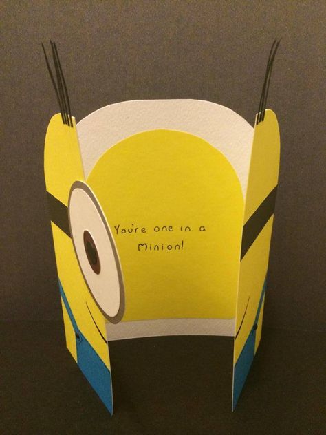 Inside Of Minion Shaped Birthday Card Minion Birthday Cards Diy, Birthday Card Ideas Inside The Card, Minion Birthday Cards, Minion Birthday Card, Minion Gifts, Minion Card, Diy Minions, Phineas E Ferb, Happy Birthday Minions