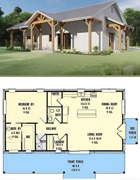 One Story House Layout, Room Divider Ideas, One Story House, Divider Ideas, 1/2 Bath, Side Porch, One Story Homes, A Place To Call Home, House Layout