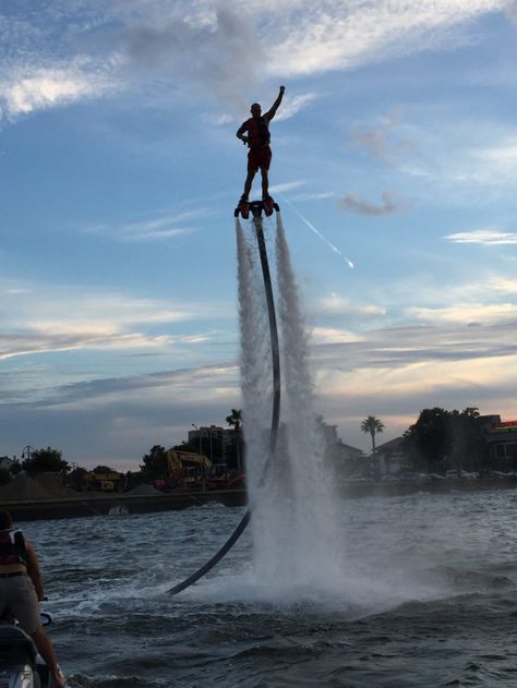 The Jet Ski propels water to the Flyboard through a giant hose, propelling you up in the air. Propel Water, Water Activity, Water Sport, Water Jet, Water Activities, Jet Ski, Louisiana, You Can Do, Fan