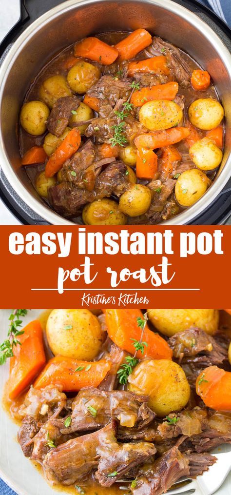 The BEST Instant Pot Pot Roast with potatoes, carrots and a flavorful gravy. The beef is melt in your mouth tender! This simple pot roast recipe is so easy to make in your pressure cooker, and is ready much quicker than cooking a roast on the stove. Cook from fresh or frozen. #potroast #instantpot #instantpotrecipes #pressurecooker Potroast Instantpot, Simple Pot Roast, Pot Roast With Potatoes, Instant Pot Roast, Instant Pot Pot Roast, Beef Recipe Instant Pot, Easy Pot Roast, Pot Roast Recipe, Cooking A Roast