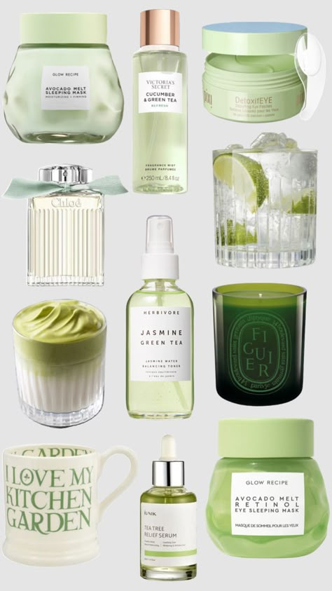 Green Skincare Products, Matcha Makeup, Matcha Skincare, Green Perfume, Green Beauty Products, Green Skincare, Green Cosmetics, Jasmine Green Tea, Beauty Vibes