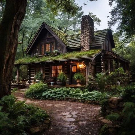 Forestcore House, Cabin Exterior Design, Log Cabin Rustic, Cabin Aesthetic, Small Log Cabin, Forest Cottage, Forest Cabin, Cottage In The Woods, Log Cabin Homes