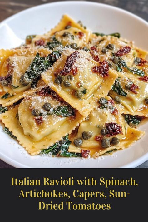 Roasted Red Pepper Ravioli, Mediterranean Ravioli Recipes, Meatless Ravioli Recipe, Ravioli With Tomatoes Asparagus Garlic, Italian Ravioli With Spinach Artichokes, Ravioli Dough Recipe, Ravioli With Spinach, Italian Ravioli, Pesto Ravioli